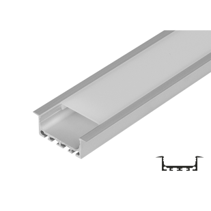 Алуминиев профил за LED лента за вграждане, широк, плитък, 2м