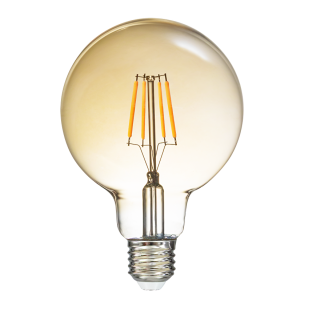 LED filament globe, amber, G95, 5W, E27, 1800K, 230V AC