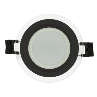 LED стъклен панел за вграждане, кръг, 6W, 4200K, 220-240V AC, IP44, черен ринг