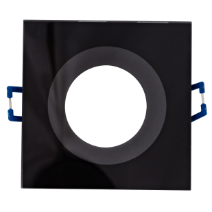 Ceiling downlight frame, square, black, fixed, IP44, aluminium and glass