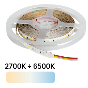 Professional LED strip CCT 18W/m, 2700K-6500K, 24V DC, 120LEDs/m, SMD2835, IP20